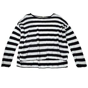 Eileen Fisher Organic Linen Knit Top Sweater SZ XS Striped Oversized Nautical
